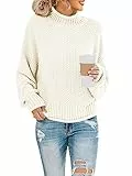 Saodimallsu Damen Pullover Fledermaus Langarm Sweater Rollkragen Oversized Strickpullover Beige-Weiß Klein