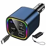 AGEMANY Zigarettenanzünder USB C, 4 in 1 Einziehbares Auto Ladegerät 78W Schnellladegerät KFZ Ladegerät mit RGB Licht für iPhone 17 16 15 12 13 14 Android, Auto Zubehör (Blau)