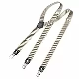 DonDon Hosenträger Herren gestreift schwarz beige schmal 2,5 cm - Extra starke Clips für Anzug - Hosenträger Herren extra stark - Ideal für Männer oder Damen Rockabilly Suspenders