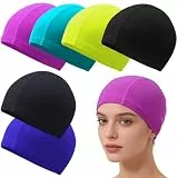 6 Stücke Badekappen für Damen und Herren, Lycra Schwimmhauben, Klassische Stoff Badehauben mit Ohrenschutz, Flexible Schwimmkappen, Weiche und Bequeme Bademützen
