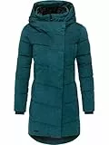 Ragwear Damen Langer Wintermantel wasserdicht in Kord-Optik warmer Steppmantel mit Samt-Haptik Pavla Cordy YOUMODO Ocean Green Gr. L
