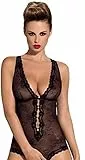 Obsessive edler figurbetonender Ouvert-Body mit zarten Verzierungen, schwarz, Gr. S/M