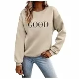 Sweatshirt Damen Ohne Kapuze,Pullover Damen Sweatshirt Briefe Drucken Langarm Rundhals Pulli Buchstaben Druck Locker Casual Oberteil Sport Streetwear Sweatshirts ohne Kapuze Bluse Tops Khaki L