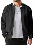 Meilicloth Bomber Jacket Blouson Fliegerjacke Herrenjacke Herbstjacke Übergangsjacke mit Ärmeltasche und Tasche Leichte Dünne Stehkragen Freizeit Schwarz 3XL