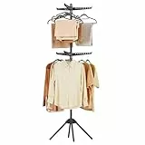 SONGMICS Wäscheständer, Standtrockner, 6 drehbare Arme für Kleiderbügel, 4 Beine, klappbar, für Innenbereich, Edelstahl, für Kleidung und Socken, 191 cm hoch, schwarz LLR514B01