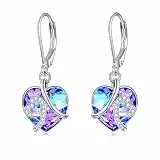 AOBOCO Lila Liebes Herz Ohrringe Damen 925 Sterling Silber Leverback Hängend Ohrringe Schmuck mit Kristallen Valentinstag Geburtstagsgeschenk für Sie Frauen Frau Freundin (Lila Leverback)