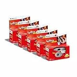 AGFA Photo 601020 LeBox Flash, Einwegkamera, 27 Fotos, optisches Objektiv 31 mm, Grau und Rot, 5er