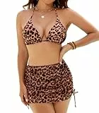 Wantonfy Bikini-Sets 3-Teilig Badeanzug Set mit Blumenmuster V Ausschnitt Triangel Bikini Dreiteiliges Set Badeanzug Bademode Bikinis