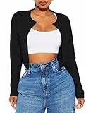 TZLDN Damen Strickjacke Langarm Cardigan Cropped Rundhalsausschnitt Strickjacken Kurz Elegant Jäckchen Herst Schwarz M