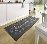 Hanse Home Loop Teppich Läufer – Teppichläufer Mit Schriftzug Weicher Kurzflor Teppich Modernes Design für Flur, Schlafzimmer, Kinderzimmer, Badezimmer, Wohnzimmer, Küche – Grau, 67x180cm