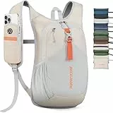 BECOJADDE 15L Wanderrucksack Herren Kleiner Rucksack Damen Leichter Daypack Tagesrucksack Faltbarer Trekkingrucksack für Camping Outdoor Wandern Travel Beige
