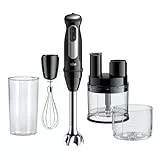 Braun MultiQuick 5 Pro MQ55755M, Stabmixer mit 25 Geschwindigkeitsstufen, Easy Click System Plus, 1000W, Schwarz inkl. Mini Küchenmaschine, Zerkleinerer, Schneebesen, Mix- und Messbecher (600 ml)