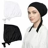 Tyqour 2 Stück Kopftuch Damen Hijab Undercap Hijab Kopftuch Hijab Unterhauben, rutschfest, Mit Bindebändern, Für Damen, Musliminnen(Schwarz+Weiß)