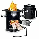 grillart® Raketenofen Outdoor “Powertrain” – effizienter Holzofen als Campingkocher für Dutch Oven und Grillpfannen – besonders effizient bei geringer Rauchentwicklung (Schwarz mit Tasche)