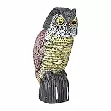 Relaxdays Vogelschreck Eule, mit Wackelkopf, stehende Dekofigur, Taubenschreck für Garten, Balkon, Terrasse, Mehrfarbig, 1 Stück