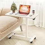Dripex Beistelltisch höhenverstellbar mit Rollen, Pflegetisch für Bett,Computertisch aus Holz klein Überbetttisch auf Rollen, Sofatisch Nachttisch für Wohnzimmer, Schlafzimmer, weiß