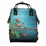 Wickeltasche mit Blumen und Fahrrädern, Rucksack, Baby-Wickeltaschen für Mama, Papa, wasserdichter Windelrucksack, multifunktionale Reisetasche, Fisch-Aquarium, One size