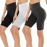 Gayhay 3er Pack Radlerhosen Damen Knielang Kurze Sporthose Leggings Shorts Sommer für Sport Yoga Leggins High Waist Schwarz+Weiß+Dunkelgrau,S-M
