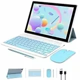 NOVOJOY Tablet 10,1 Zoll Android 13, 2-in-1-Tablets, 64 GB ROM + 8 GB RAM, 8 MP Kamera, Quad-Core-Prozessor, 6000 mAh Akku, 1280 x 800 FHD, inklusive Tastatur, Maus, Hülle, Stylus, gehärtete Folie