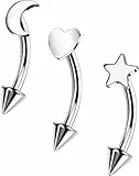 OUFER 3PCS Titan G23 Curved Barbell 16G Herz Rook Eyebrow Piercing Knorpel Ohrpiercing 8 mm Daith Tragus Helix Cartilage Bar Vertical Labret Lower Lip Orbital Mond