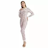 QIYUANT Damen Jumpsuit Onesie Pyjama Sanft Schlafanzug Einteiler Strampler Lang Button-Down Overall Langarm Frühling Herbst Winter Weihnachten Nachtwäsche Homewear (Seestern, XL)