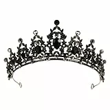 Minkissy Vintage Barock Krone Strass Prinzessin Krone Edelstein Krone Prinzessin Festzug Tiara Krone Kristall Haar Zubehör für Verlobung Hochzeitsfeier Schwarz