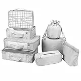 Koffer Organizer Reise Kleidertaschen 8 Sets/7 Farben Travel Gep?ck Organisatoren enthalten wasserdichte Schuh-Aufbewahrungsbeutel Bequeme Kompressions Beutel für Reisen ,Grau