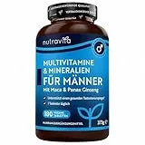 Nutravita Multivitamine & Mineralien für Männer - 180 Vegane Multivitamin Tabletten - 25 Vitamine & Mineralstoffe mit Maca, Panax Ginseng & Vitamin B12 - Multivitamin Tabletten Hochdosiert