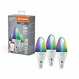 LEDVANCE Smarte LED-Lampe mit WiFi Technologie, Sockel E14, Dimmbar, Lichtfarbe änderbar (2700-6500K), RGB Farben änderbar, ersetzt Glühlampen mit 40 W, SMART+ WiFi Candle Multicolour, 3er-Pack
