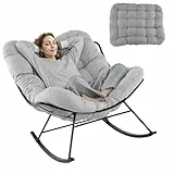 RELAX4LIFE Schaukelstuhl, Schwingsessel mit gepolstertem Kissen & Metallrahmen, Relaxstuhl bis 205 kg belastbar, Schaukelsessel Extra Groß für Garten, Schlafzimmer, Wohnzimmer, 110x95x94 cm (Hellgrau)