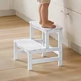 COSYLAND Tritthocker mit 2 Stufen | Kindertreppchen Schemel | Kindermöbel für Bad, Küche, Kinderzimmer ab 2 Jahre | Toilettenhocker (Weiß)