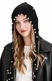 ZLYC Damen Häkelmützen Strickmütze Crochet Slouchy Beanie mit Tassel(Perlen Schwarz),Einheitsgröße