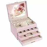 ADEL DREAM Schmuckkästchen Schmuckkasten mit 4 Ebenen Schmuckbox mit Verschluss große Schmuckstücke Schmuckaufbewahrung Geschenke für Damen Töchter und Freunde an Geburtstagen und Feiertagen Rosa