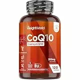 Coenzym Q10-200 mg pro Portion - 120 CoQ10 Kapseln - Aus Fermentation - 4 Monate Vorrat - 1 vegane Kapsel pro Tag - Frei von Magnesiumstearat & Gentechnik - Q10 Coenzym (als Ubichinon) - WeightWorld