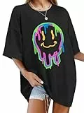 WIEIYM Tshirt Damen Oversized T-Shirt Rundhals Kurzarm Lose Top Sommer T-Shirts Tops Shirt Oberteile Frauen Gedruckt Lässig Oberteile Bluse,B-Black,XL
