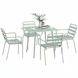 Outsunny 5 TLG. Sitzgruppe, Gartenmöbel-Set mit 1 Esstisch, 4 Stapelstühlen, Sitzgarnitur Gartengarnitur, für Balkon, Terrasse, Stahl, Grün