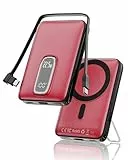 for Magsafe Powerbank iPhone, 10000mAh mit USB-C Kabel Magnetische Power Bank Wireless, Leicht Schnellladefunktion Akkupack Induktive Laden for iPhone 17 16 15 14 13 12 Max/Pro/Plus, Rot