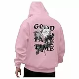 Generisch Herren Hoodie schwarz Oversized weiß grau Herbst Winter, 2025 Hoodie Pullover Herren - Hoody Mit Kapuze Backprint Hoodies Herbst Kapuzenpullover Rosa S