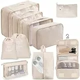 Koffer Organizer, Packing Cubes, Koffer Organizer Set 10-Teilige, Kofferorganizer Wasserdichte, Packwürfel, mit Packtaschen, Kleidertaschen, Kosmetiktasche, Schuhbeutel, Organizer Koffer (Beige)