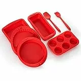 PARMEDU 7 in 1 Antihaft-Silikon-Backform-Set Backformen BPA-frei Hitzebeständig, Kuchenpfanne Laibform Utensil zum Backen für Kuchen Brot Pfannkuchen Crepe Cupcake Muffin Scone, Upgrade-Modell BK001
