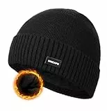 Wmcaps Beanie Mütze, Wintermütze Herren mit Bündchen und Dickem Warmem Futter Wollmütze Strickmütze Bequeme Weiche Stulpenmütze Ideal für Outdoor Aktivitäten Geschenke für Männer Frauen, Schwarz