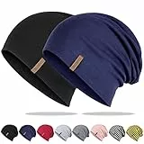 HAMUNI Mütze Damen Herren, Weich Dünne Slouch Beanie Mütze aus Baumwolle, Leichte Atmungsaktiv Longbeanie, Elastisch Jersey Chemo Mütze für Alle Jahreszeiten
