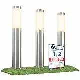 3er Set linovum BOSEA-A Wegeleuchte mit E27 Sockel - Wegbeleuchtung außen Edelstahl IP44-3x Poller Gartenleuchte 50cm