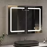 DICTAC Badezimmer spiegelschrank mit Beleuchtung 80x60x16cm Spiegelschrank Bad mit LED und Steckdose 80 cm Breit Doppeltür Badschrank mit Spiegel und Ablage,Hängeschrank,Berührung Sensorschalter,Weiß