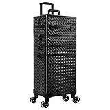Arous Kosmetikkoffer Trolley, 5-in-1 Groß Kosmetik Trolley Schminkkoffer mit Rollen Friseurkoffer Alu Beauty Case Nagelkoffer Multikoffer, Schwarz