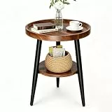 MOHQZA Beistelltisch Rund, Couchtisch Klein mit 2 Ablagen, Kleiner Runder Tisch Einfach zu Montieren (H48X Ø40 cm), Beistelltische für Wohnzimmer Schlafzimmer (Nussbaum)