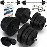 ArtSport® 3in1 Hantelset mit 2 Kurzhanteln, 1 Langhantel & 1 SZ Curlhantel - 12 Gewichte mit 60kg und Sternverschlüssen - Hantel Set Krafttraining