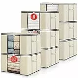 GoMaihe 90L Aufbewahrungstasche 8 Stück, Aufbewahrungsbox mit Deckel Groß Verstärkte Griffe, Kleidung Umzugskartons für Bettdecken, Unterbett Aufbewahrung Kleiderschrank Boxen Organizer Beige