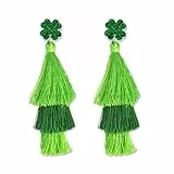 CharmBurst St. Patrick's Day Ohrringe, Grüne Kleeblatt Ohrringe mit Mehrlagigem Fransen Design, Irisches Festival Ohrringe für St. Patricks Day Kostüm