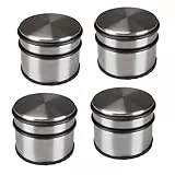 Perel Türstopper Boden ohne Bohren 4er Set, Tuerstopper Edelstahl, Tür Stop rund 4-tlg., Tür Stopper, Türpuffer, Türhalter, Türfeststeller, rutschfester Boden Gummiring zum Schutz, silbergrau, 9 x 7.5